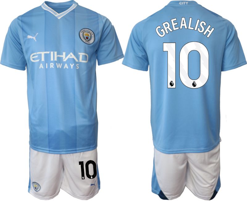 Men 2023-2024 Club Manchester City home Light blue #10 Soccer Jersey